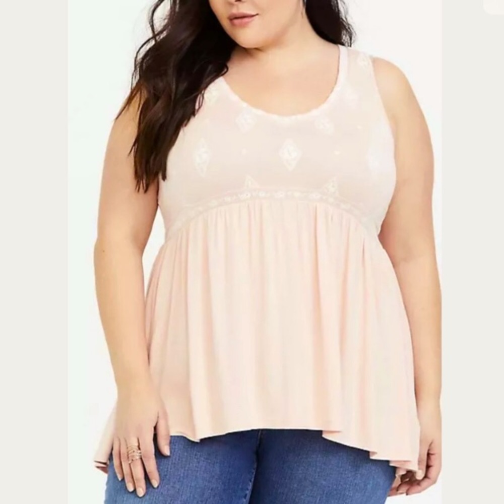 Torrid pink white embroidered sleeveless tank top 1X 14/16 plus size Sup…